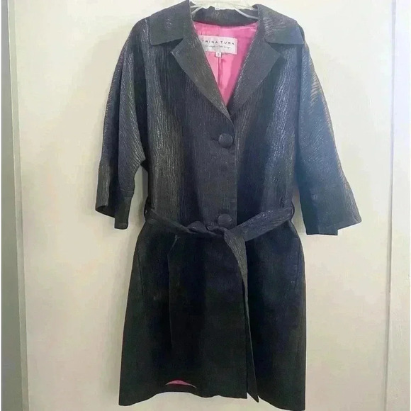 Trina Turk shimmer belted trench coat 2 - Picture 1 of 4